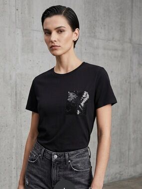 Calvin Klein Black Short Sleeve Tee with Sequined Pocket